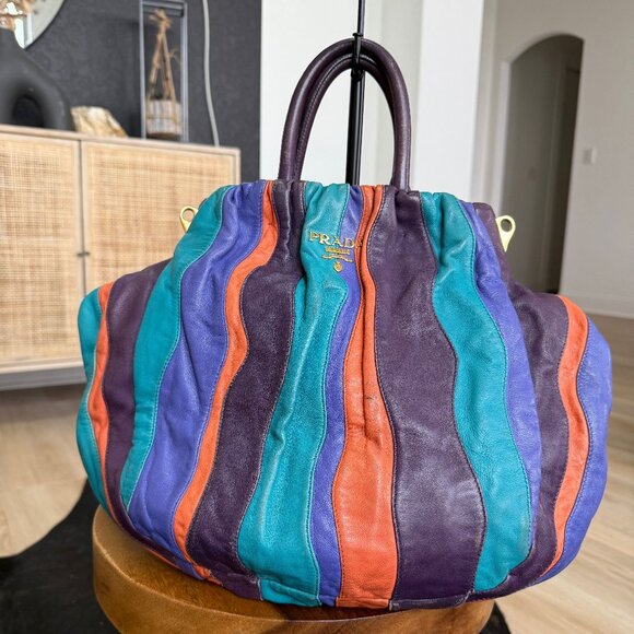 Prada Handbags - Rare vintage Prada Nappa Stripes Tote bag with orange, teal and purple stripes!